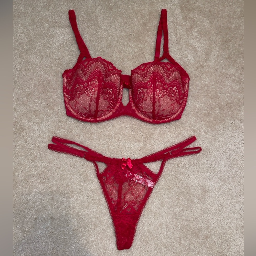 Adore Me Red Lace Bra and Panty Set
